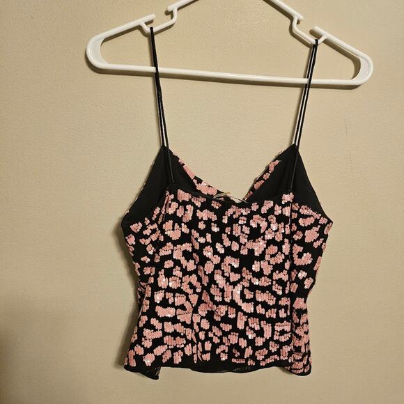 alice + olivia Black and Pink Harmon Cheetah Print Cami Tank Top Small Sequin - Picture 6 of 7
